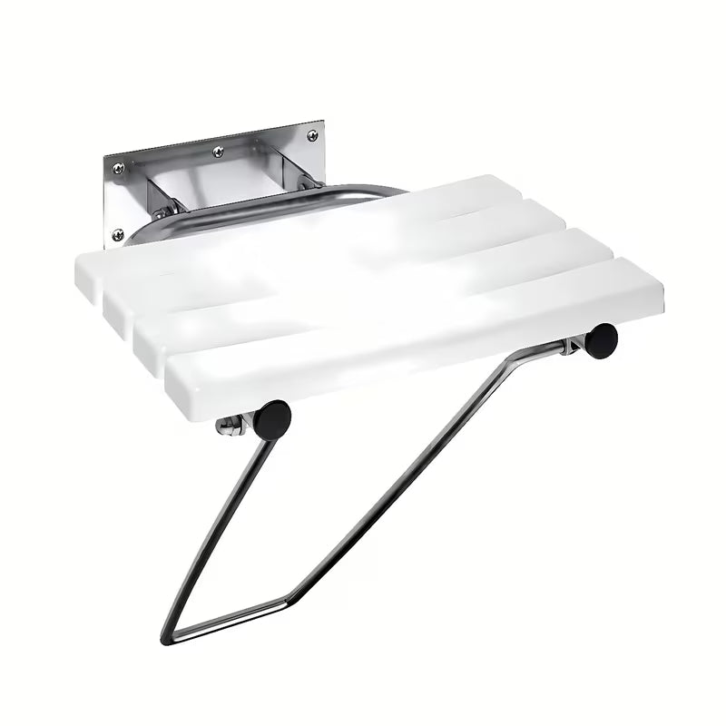 Stenski zložljivo sedež za tuš Bemeta Help program iz nerjavečega jekla z oporno nogo in sijajno površino.