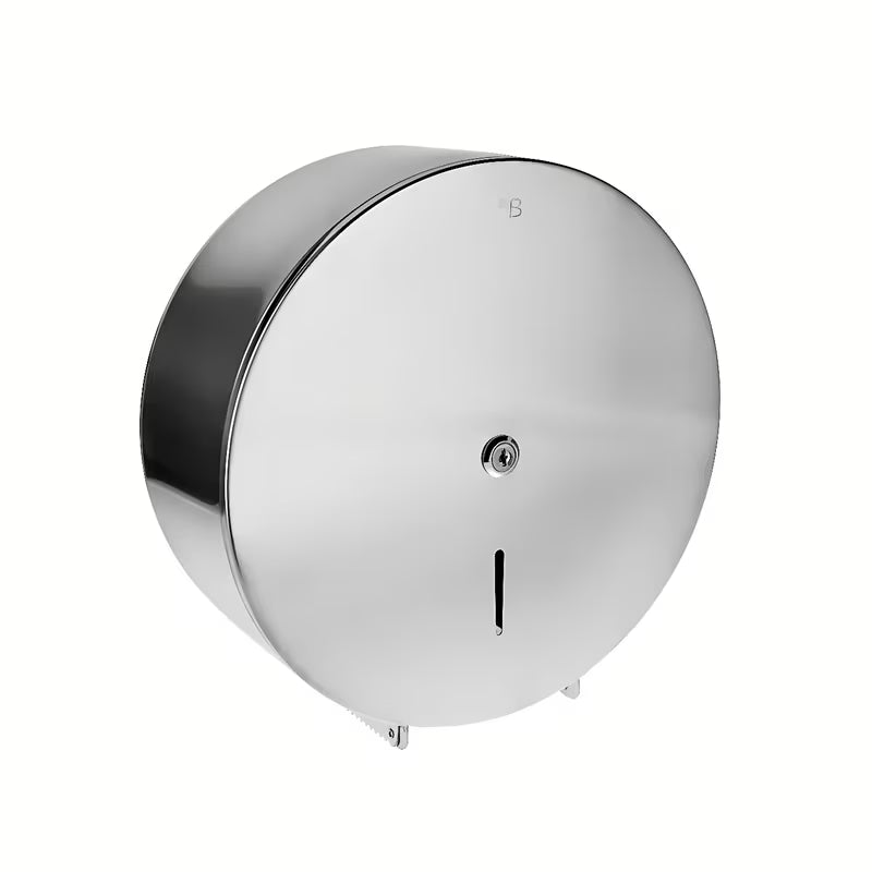 Stenski zaklenljiv podajalnik toaletnega papirja Bemeta v brušeni nerjavni izvedbi.