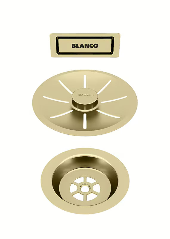 Odtočni set Blanco InFino s prelivom C-overflow v satinirano zlati izvedbi Gold Edition