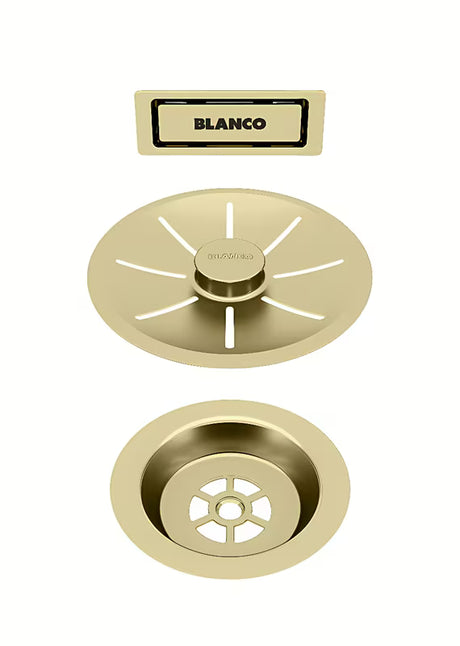 Odtočni set Blanco InFino s prelivom C-overflow v satinirano zlati izvedbi Gold Edition