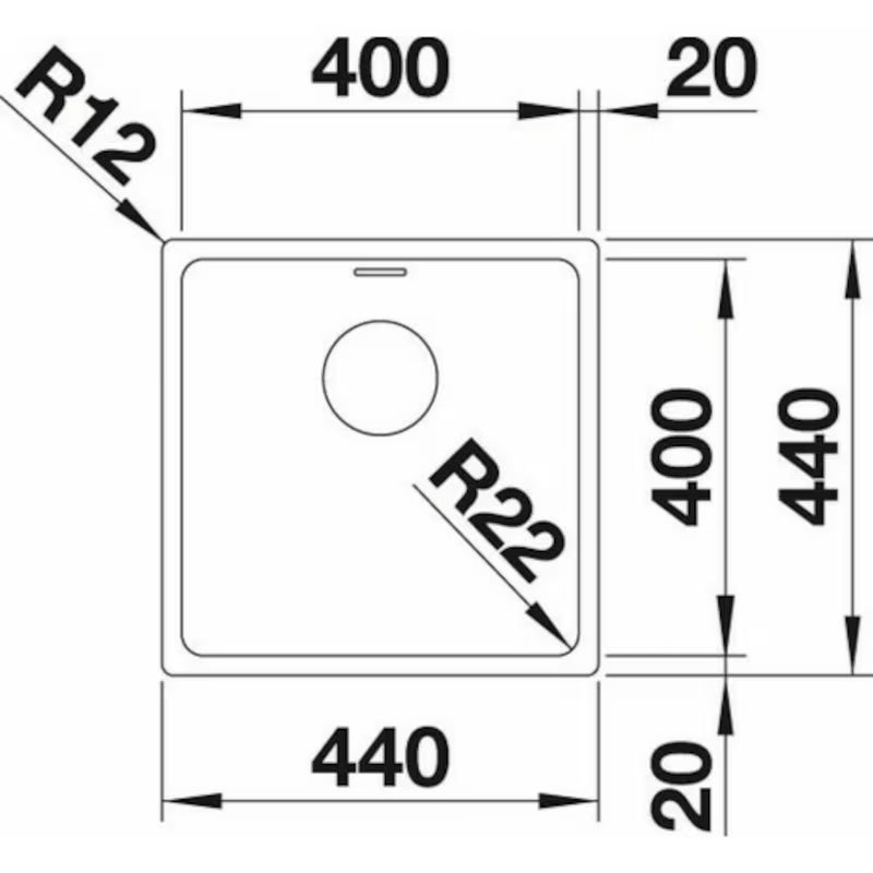 Nerjavno kuhinjsko enojno korito Blanco Andano 44x44 cm v izvedbi svilnati sijaj