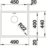 Nerjavno kuhinjsko enojno korito Blanco Andano pod delovni pult v izvedbi svilnati sijaj