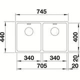 Inox kuhinjski dvojno korito Blanco Andano u svilenkastom sjaju pro montaža pod delovni pult.