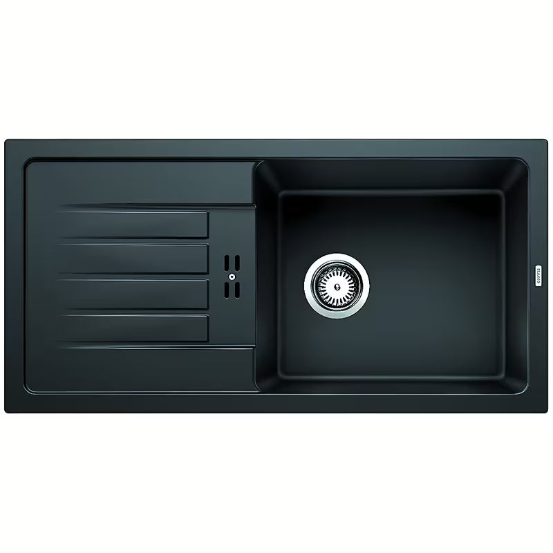 Črno granitno pomivalno korito Blanco Avum XL 6 S z odcejalno površino pro zgornja montaža