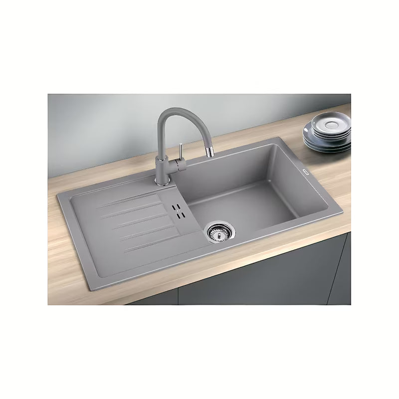 Črno granitno pomivalno korito Blanco Avum XL 6 S z odcejalno površino pro zgornja montaža