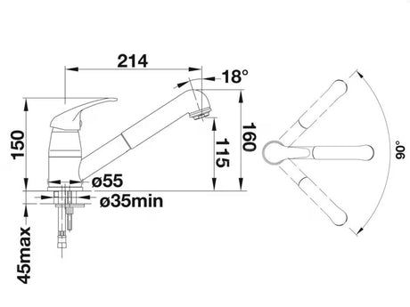 Antracit armatura za pomivalno korito Blanco Daras - S izvlačnim tušem i mat površinom Silgranit-look