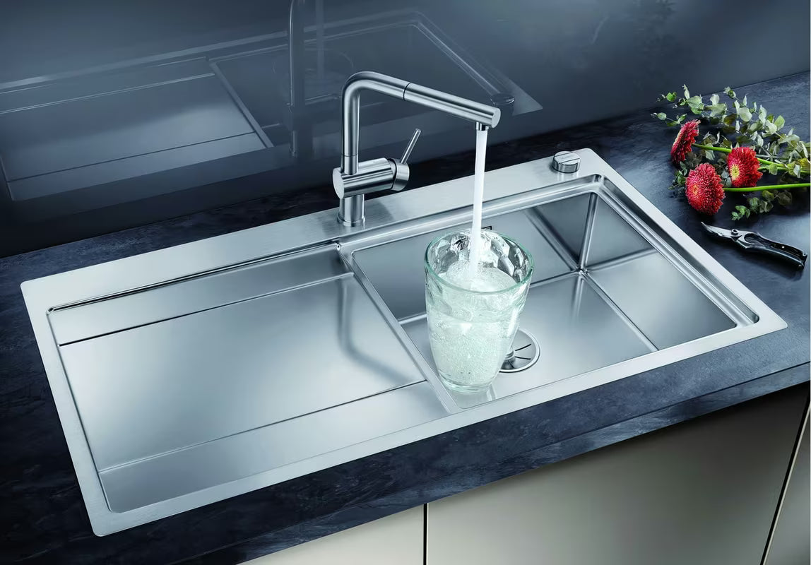 Inox pomivalno korito Blanco Divon II 5 S-IF z odcejalnikom u svilenkastom sjaju, ugradnja v ravnini