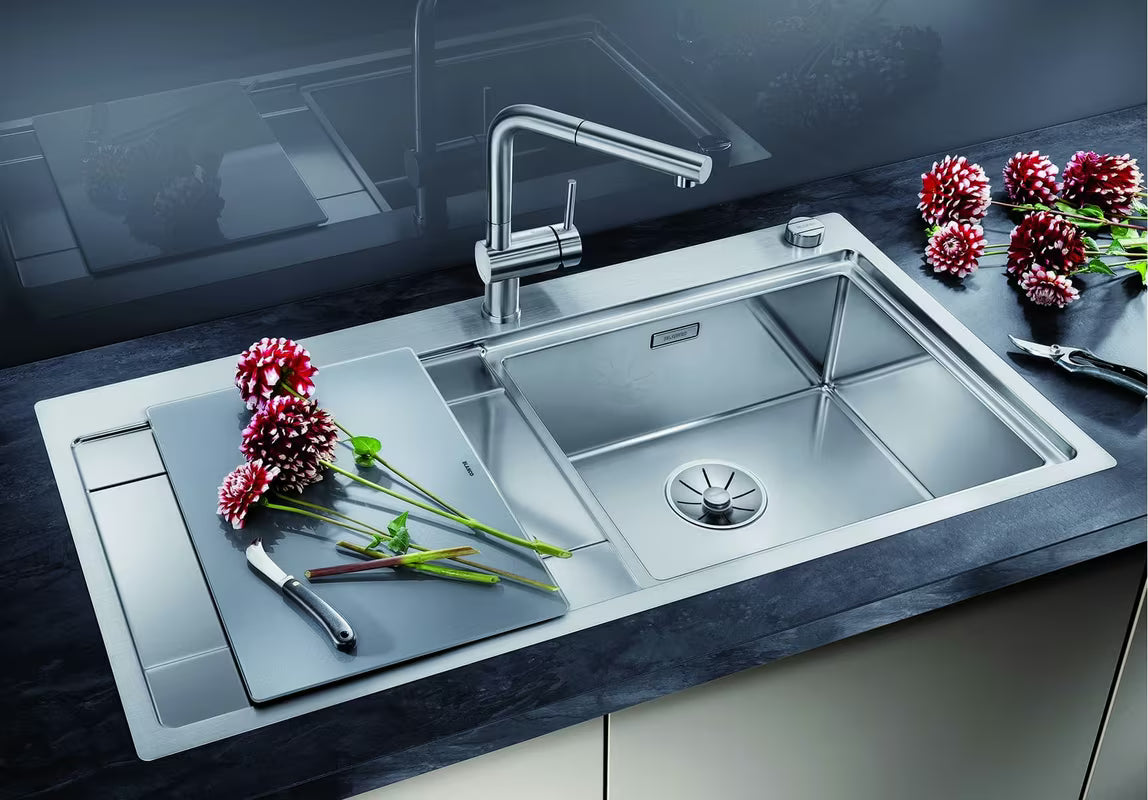 Inox pomivalno korito Blanco Divon II 5 S-IF z odcejalnikom u svilenkastom sjaju, ugradnja v ravnini