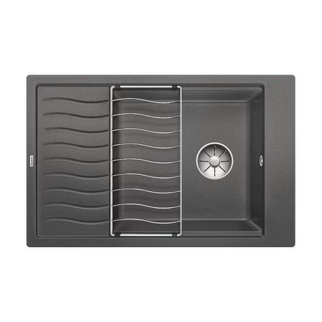 Granitno pomivalno korito Blanco elonxl 6 S z odcejalno površino v barvi siva skala pro zgornja montaža.