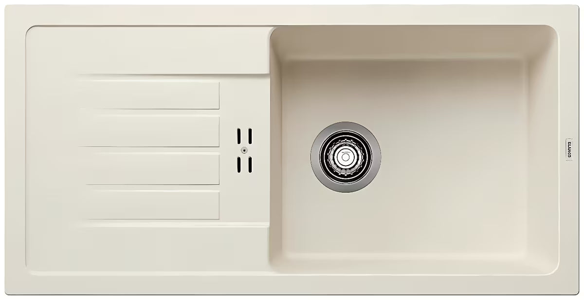 Granitno pomivalno korito Blanco Favum XL 6 S z odcejalnikom v beli barvi soft pro montaža za delovni pult.