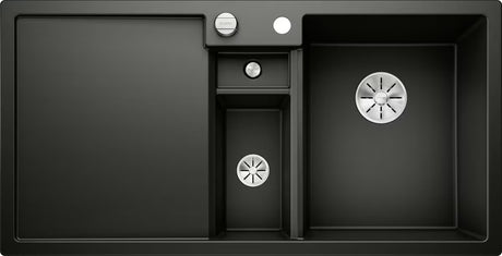 Crni granitni pomivalno korito Blanco 100 x 51 cm s ocjedom, koritom i desnom orijentacijom