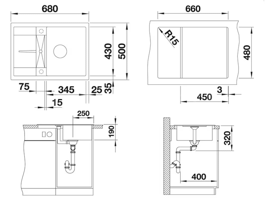 Blanco Metra 45 S Compact granitno pomivalno korito z odcejalnikom, antracit, zgornja montaža