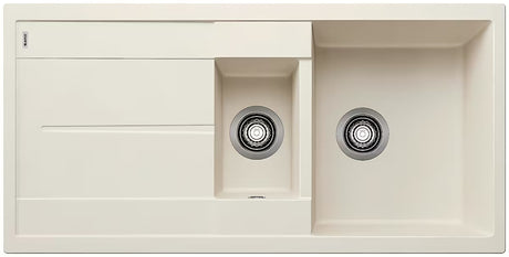Granitno pomivalno korito Blanco Metra 6 S kadjo z odcejalnikom v beli barvi soft