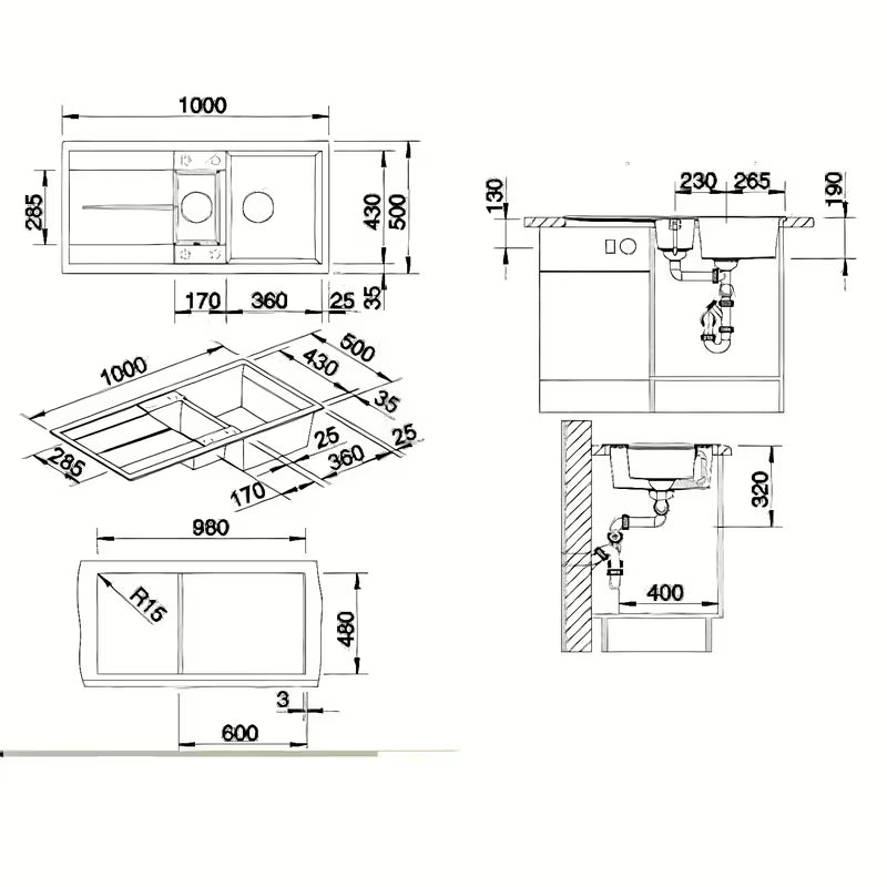 Granitni pomivalno korito Blanco Metra 6 S kadjo i ocjednom plohom u boji tartufo