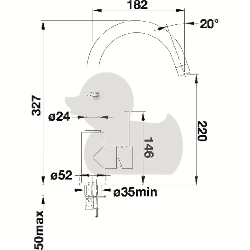Kromirana enoročna stoječa armatura za pomivalno korito Blanco Mida s sa zakretnim izljevom i zaobljenim dizajnom.