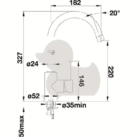 Kromirana enoročna stoječa armatura za pomivalno korito Blanco Mida s sa zakretnim izljevom i zaobljenim dizajnom.