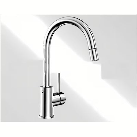 Kromirana armatura za pomivalno korito Blanco Mida-S s izvlačnom ručicom tuša i blago zakrivljenim izljevom.