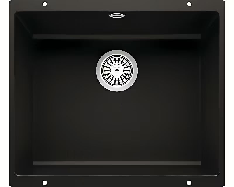Črno granitno kuhinjsko enojno korito Blanco Rotan 500 U pro spodnja montaža pod delovni pult.