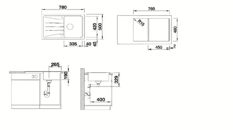 Granitno pomivalno korito Blanco Sona 45 S z odcejalno površino, za vgradnjo od zgoraj, barva kava.
