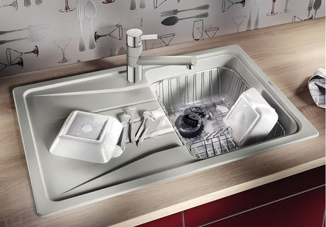 Granitno pomivalno korito Blanco Sona 45 S z odcejalno površino, za vgradnjo od zgoraj, barva kava.