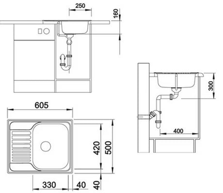 Nerjavno jekleno pomivalno korito Blanco Tipo 45 z odcejalno površino v izvedbi naravni sijaj pro zgornja montaža.