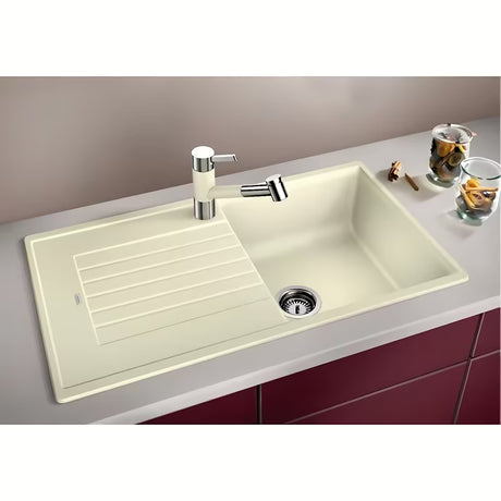 Granitno pomivalno korito Blanco Zia 5 S z odcejalno površino v barvi antracit pro zgornja montaža