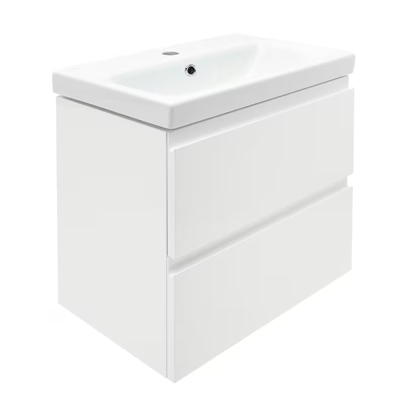 Cersanit Dormo viseča omarica s keramičnim umivalnikom v beli sijajni izvedbi 50x34,5x63 cm