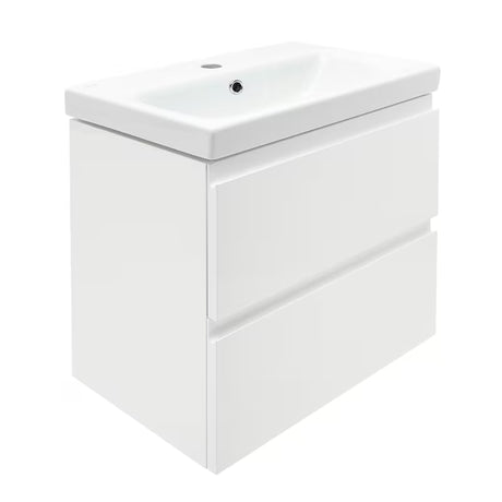 Cersanit Dormo viseča omarica s keramičnim umivalnikom v beli sijajni izvedbi 50x34,5x63 cm