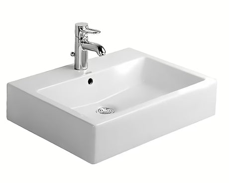Beli sijajni viseče keramični umivalnik Duravit Vero 60x47 cm s prelivom in odprtino pro za armaturo