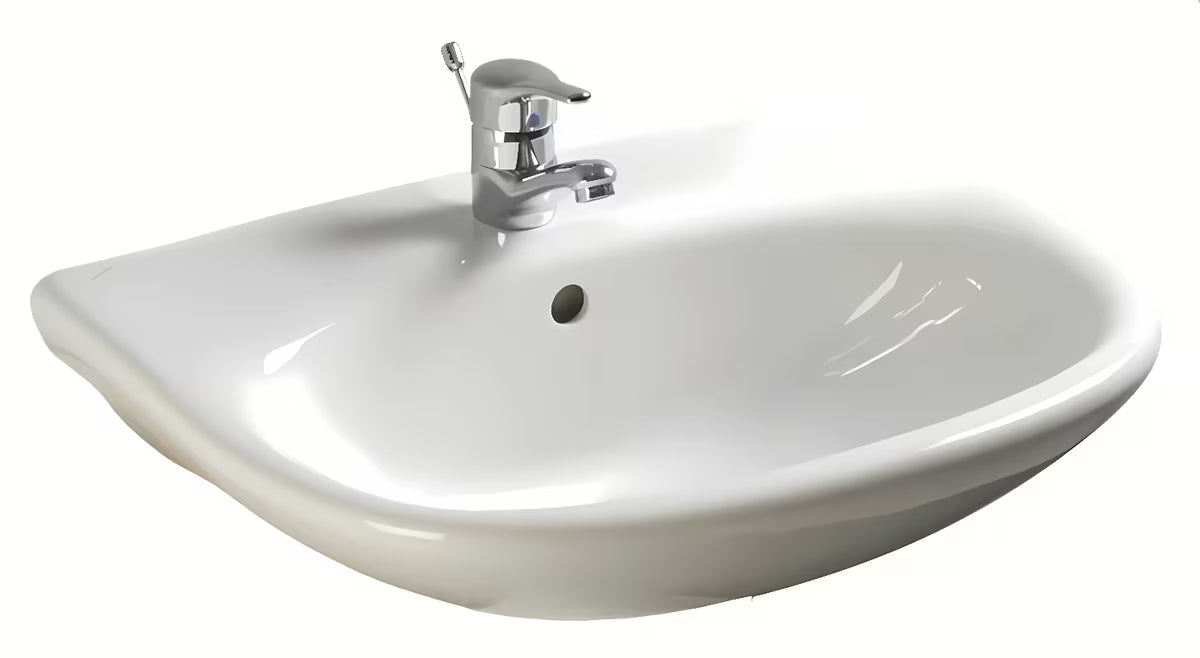 Beli viseče keramični umivalnik Fayans Neo 55 x 44 cm z odprtino pro za armaturo na sredini