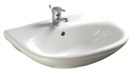 Beli viseče keramični umivalnik Fayans Neo 55 x 44 cm z odprtino pro za armaturo na sredini