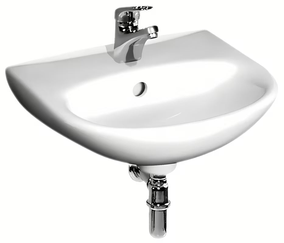 Beli keramični umivalnik Fayans Neo 40x32 cm z odprtino pro za armaturo na sredini