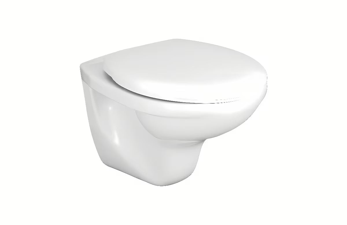 Bel viseča WC školjka Fayans Neo iz trpežne sanitarne keramike z zadnjim odtokom in varčnim splakovanjem DualFlush.