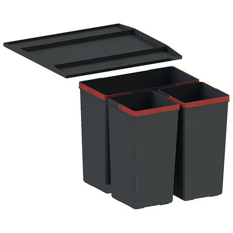 Črn koš za smeti sorter Franke EasySort s tremi posodami za kuhinjski predal