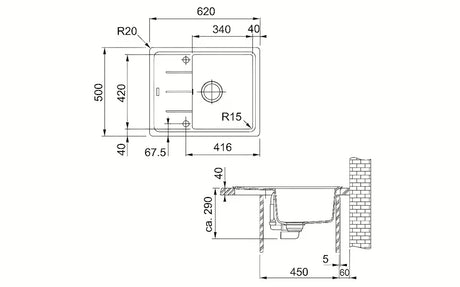 Granitni pomivalno korito Franke BFG 611-62 z obojestranskim odcejalnikom v barvi aluminium