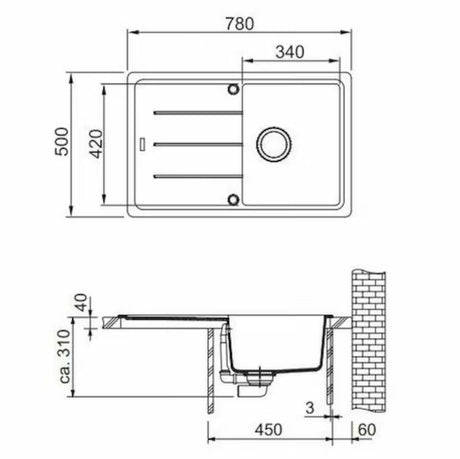Granitni pomivalno korito Franke BFG 611-78 s reverzibilnom ocjednom plohom u boji aluminium.