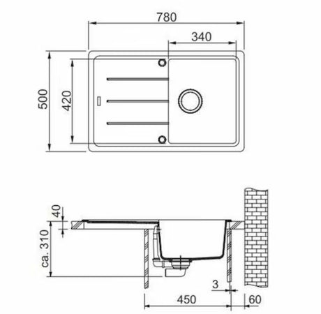 Granitni pomivalno korito Franke BFG 611-78 s reverzibilnom ocjednom plohom pro ugradnja za delovni pult