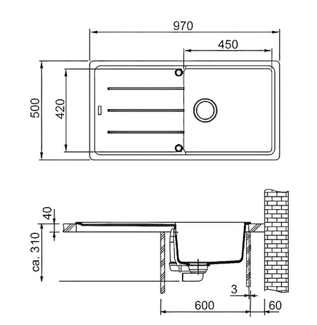 Granitni pomivalno korito Franke BFG 611 s reverzibilnom ocjednom plohom u crnoj mat izvedbi