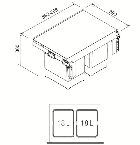 Vgradni koš za smeti Franke Sorter s dvije posude i prednjim izvlačenjem u sivoj boji.