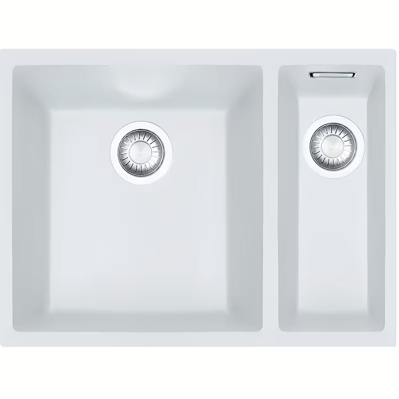 Belo pomivalno korito Franke Sirius iz materiala Tectonite pro montaža pod delovni pult z dvema koritoma.