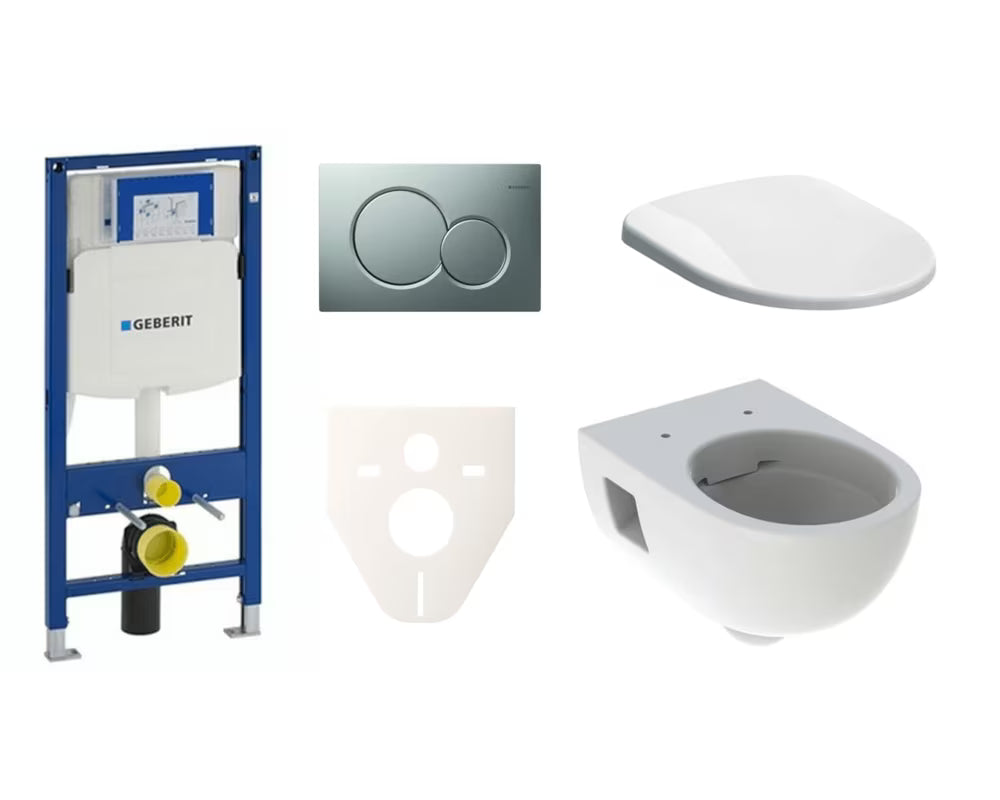Viseči WC set Geberit Selnova z modulom Duofix, tipko v mat kromu in WC-desko mehko Zapiranje Soft Close