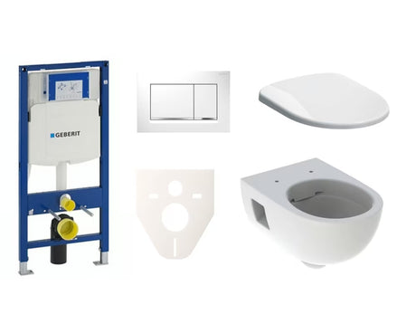 Viseči WC set Geberit Selnova z modulom Duofix, belo tipko in WC-desko z mehko Zapiranje Soft Close ter EasyLock