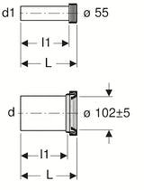 Produženi priključni set Geberit od PE-HD pro viseča WC školjka s cijevima, manšetama i pokrovnim kapicama.