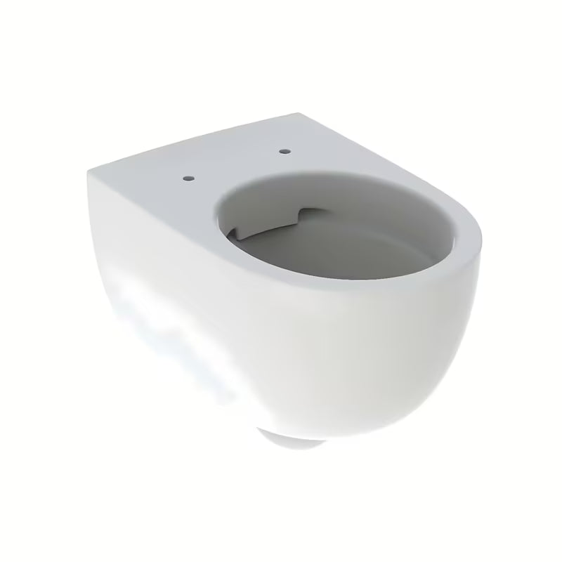 Bel viseča WC školjka Geberit Selnova brez splakovalnega kroga s skritim pritrjevanjem.