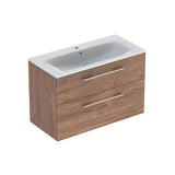 Viseča omarica s keramičnim umivalnikom Geberit Selnova v dekorju oreh hickory, 100x50,2x65,2 cm.