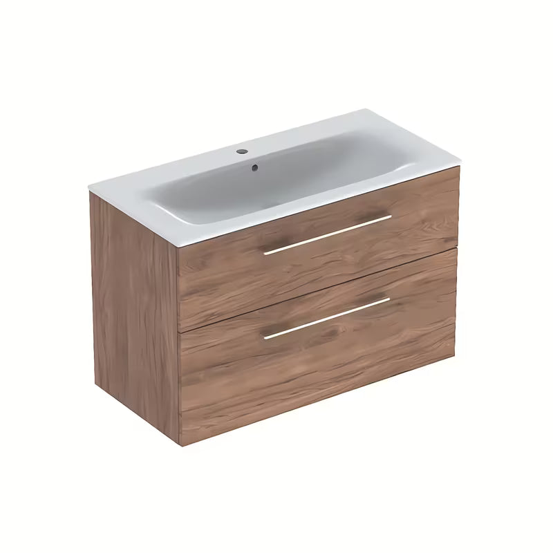 Viseča omarica s keramičnim umivalnikom Geberit Selnova v dekorju oreh hickory, 100x50,2x65,2 cm.