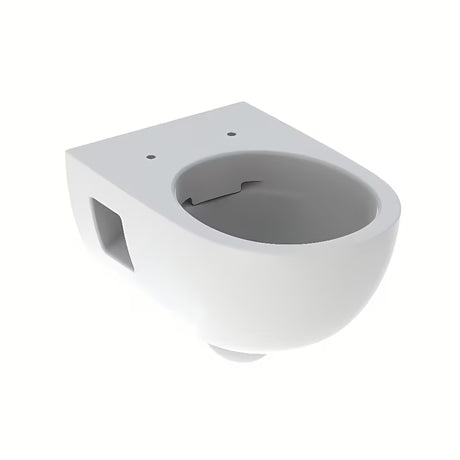 Beli viseča WC školjka Geberit Selnova brez splakovalnega kroga iz sanitarne keramike.