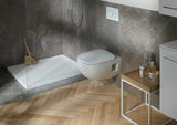 Beli viseča WC školjka Geberit Selnova brez splakovalnega kroga iz sanitarne keramike.