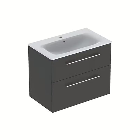 Viseča ormarić s keramičkim umivaonikom Geberit Selnova u antracit dekoru lava s mat površinom.