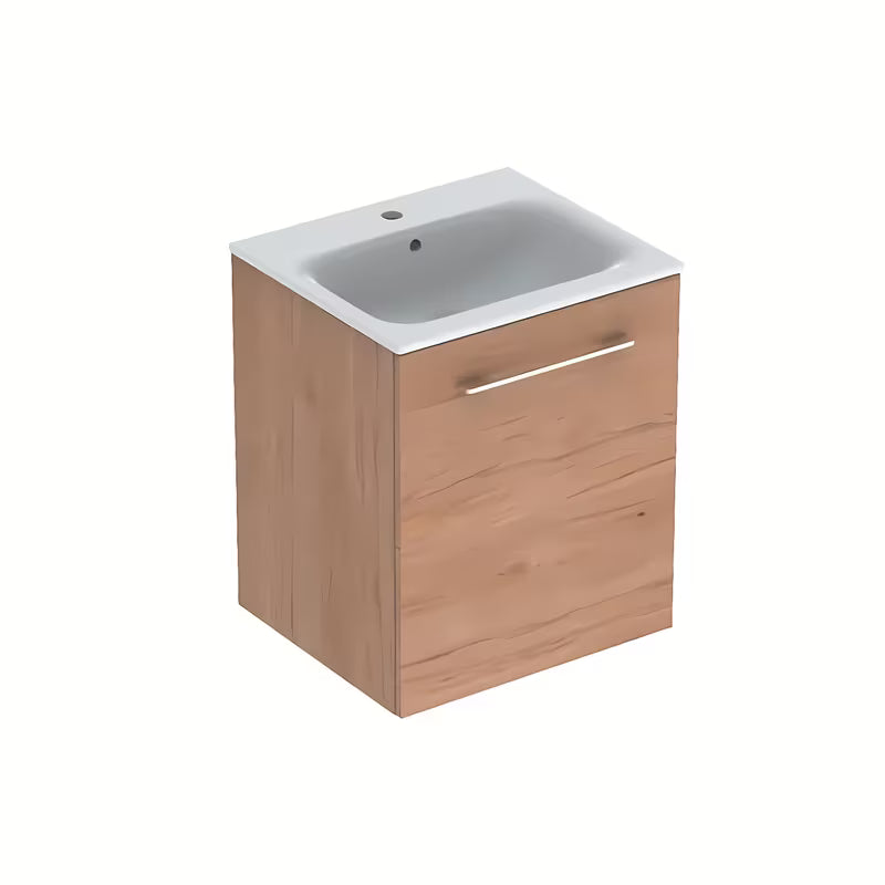 Viseča kopalniška omarica s keramičkim umivaonikom Geberit Selnova u dekoru svijetli orah